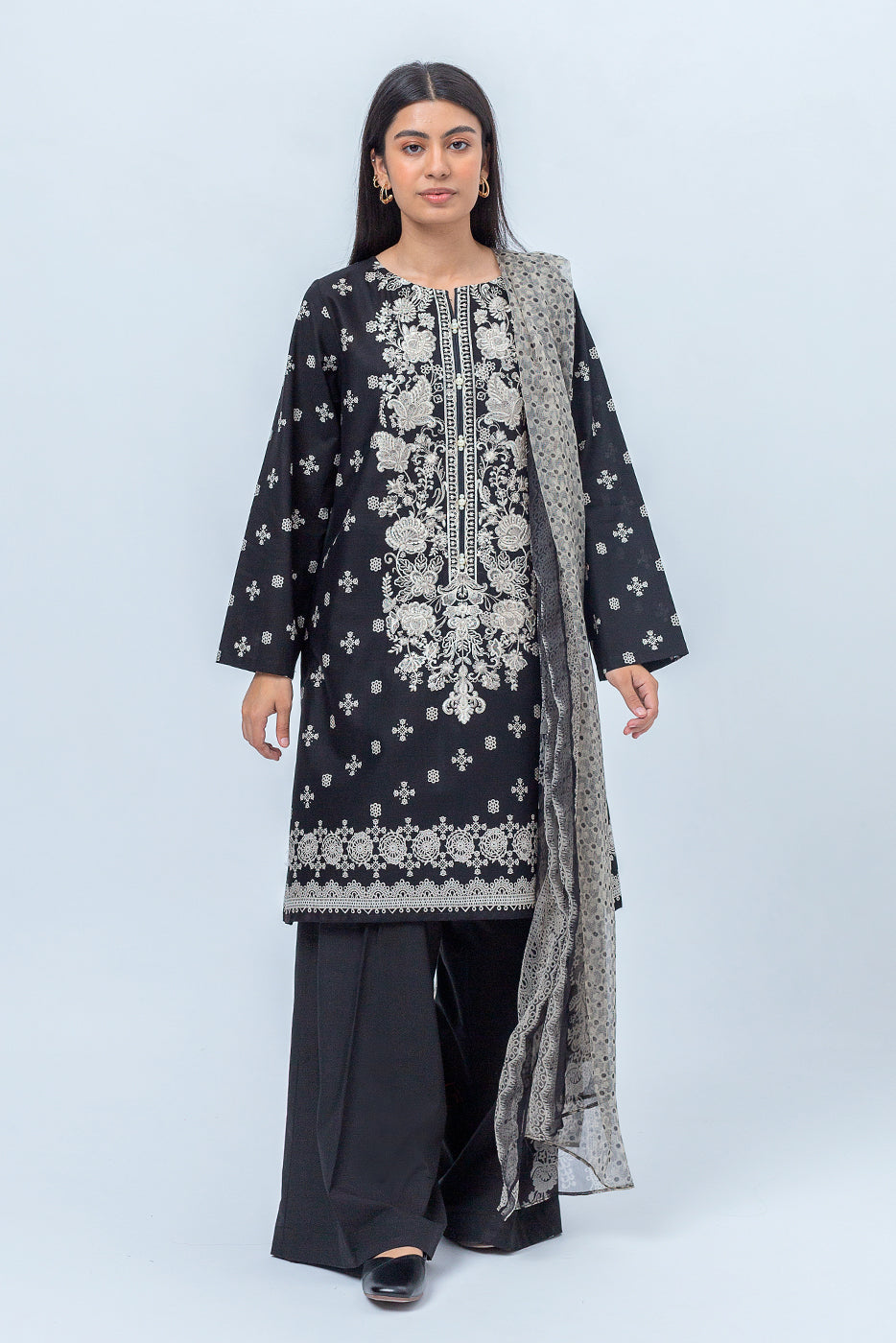 3 PIECE - EMBROIDERED CAMBRIC SUIT - MIDNIGHT BLACK (UNSTITCHED)