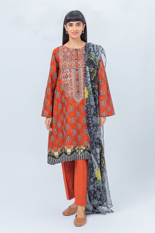3 PIECE - EMBROIDERED CAMBRIC SUIT - NOMADIC IMPRESSION (UNSTITCHED)