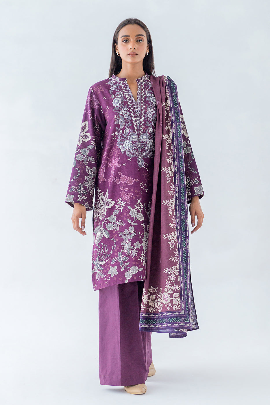 3 PIECE - EMBROIDERED KHADDAR SUIT - PURPLE CHARISMA (UNSTITCHED)