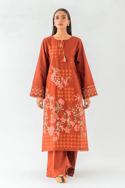 2 PIECE - EMBROIDERED CAMBRIC SUIT - SCARLET SAGE (UNSTITCHED)