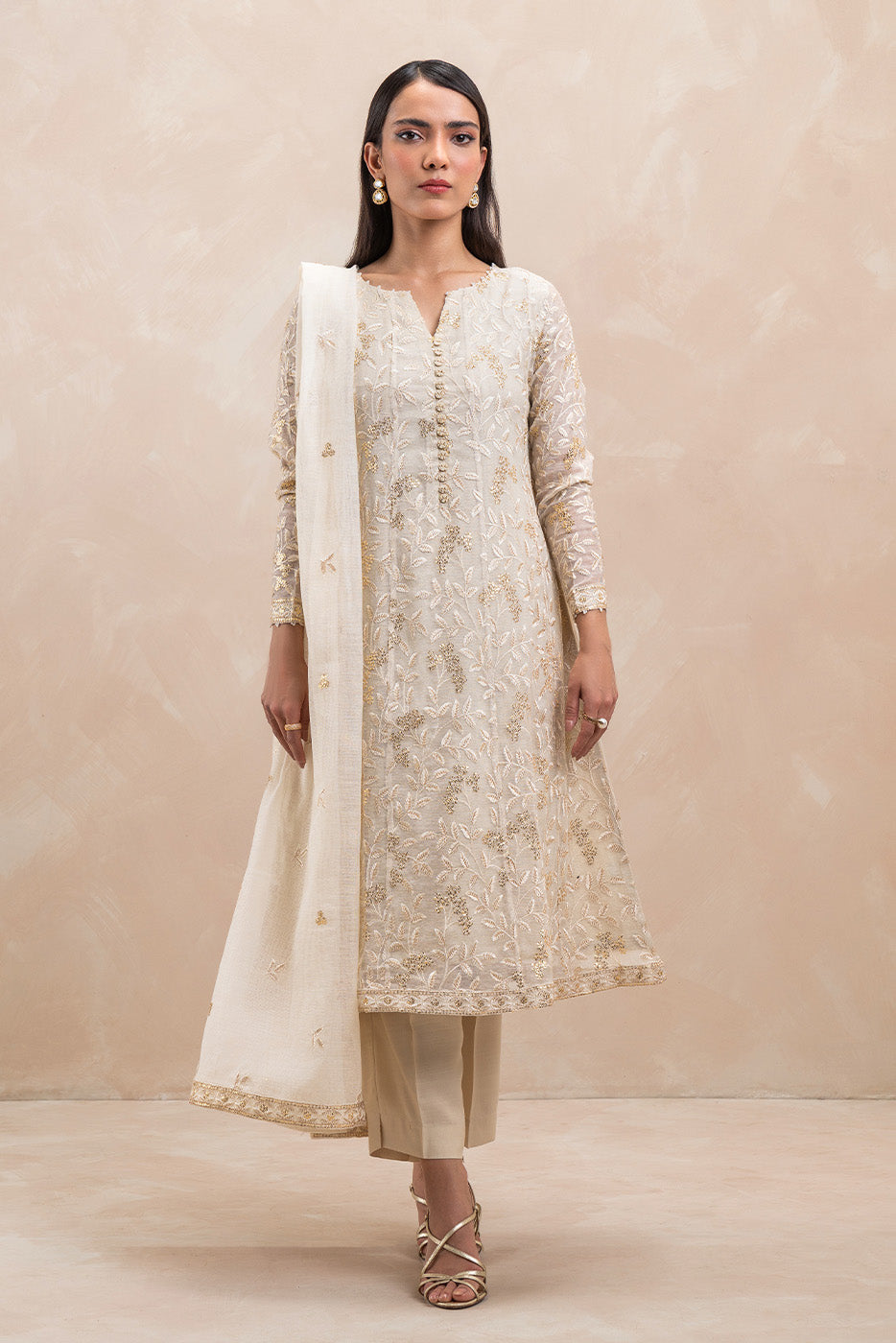 3 PIECE EMBROIDERED COTTON NET SUIT (LUXURY-PRET)