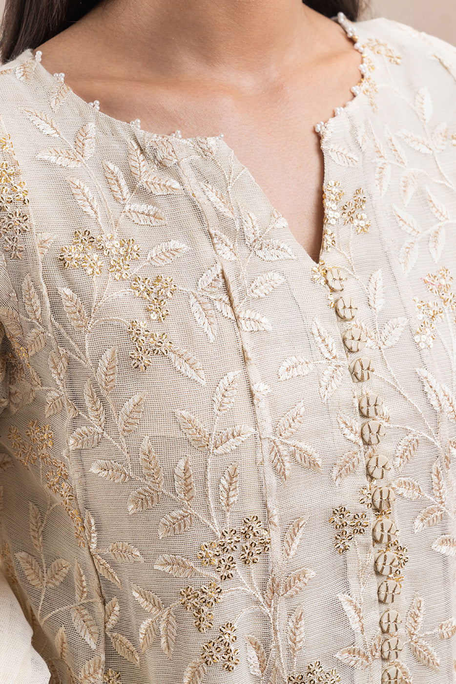 3 PIECE EMBROIDERED COTTON NET SUIT (LUXURY-PRET)