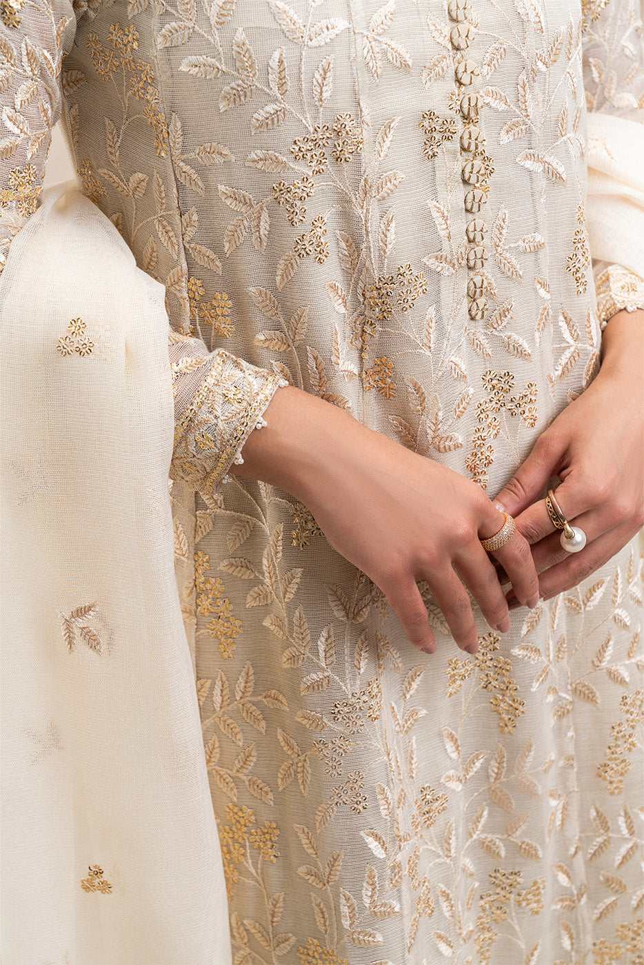 3 PIECE EMBROIDERED COTTON NET SUIT (LUXURY-PRET)