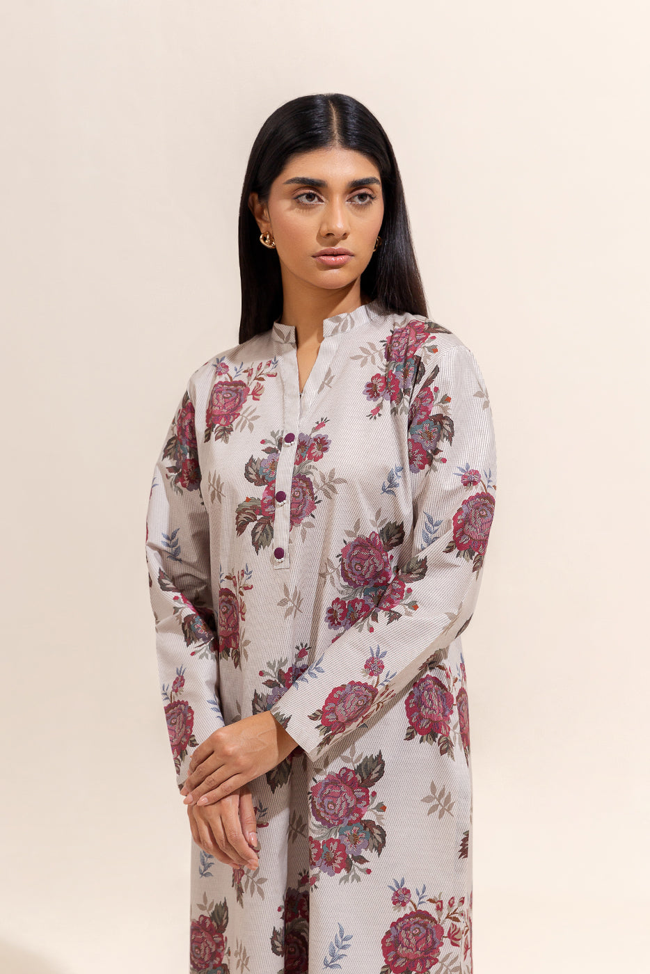 2 PIECE PRINTED LINEN SUIT-ROSEATTE BEIGE (UNSTITCHED)