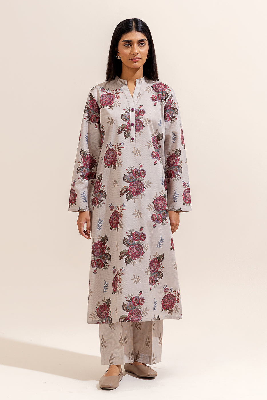 2 PIECE PRINTED LINEN SUIT-ROSEATTE BEIGE (UNSTITCHED)