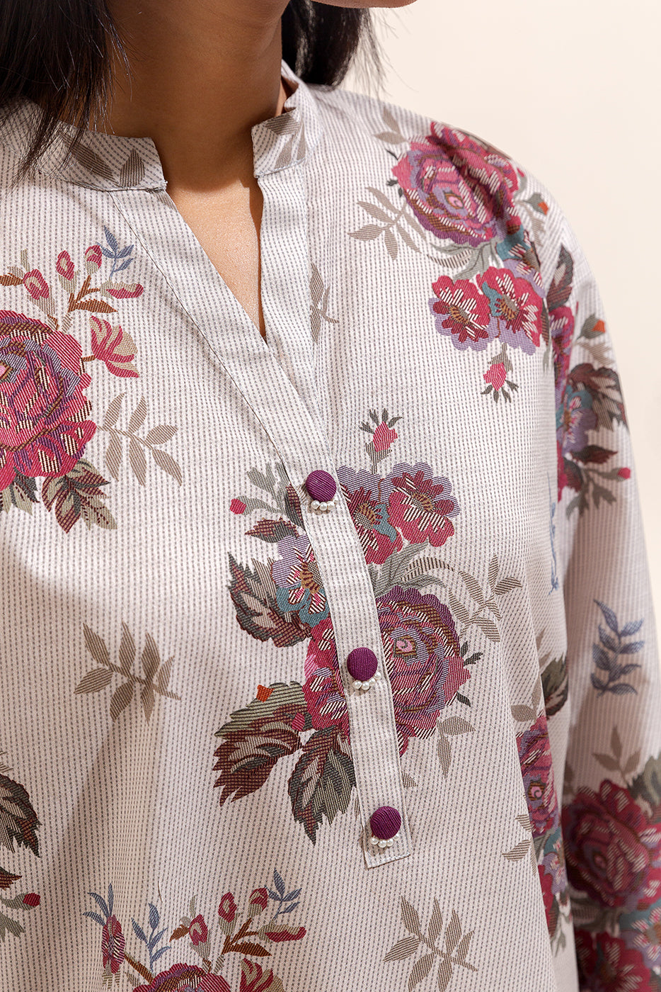 2 PIECE PRINTED LINEN SUIT-ROSEATTE BEIGE (UNSTITCHED)