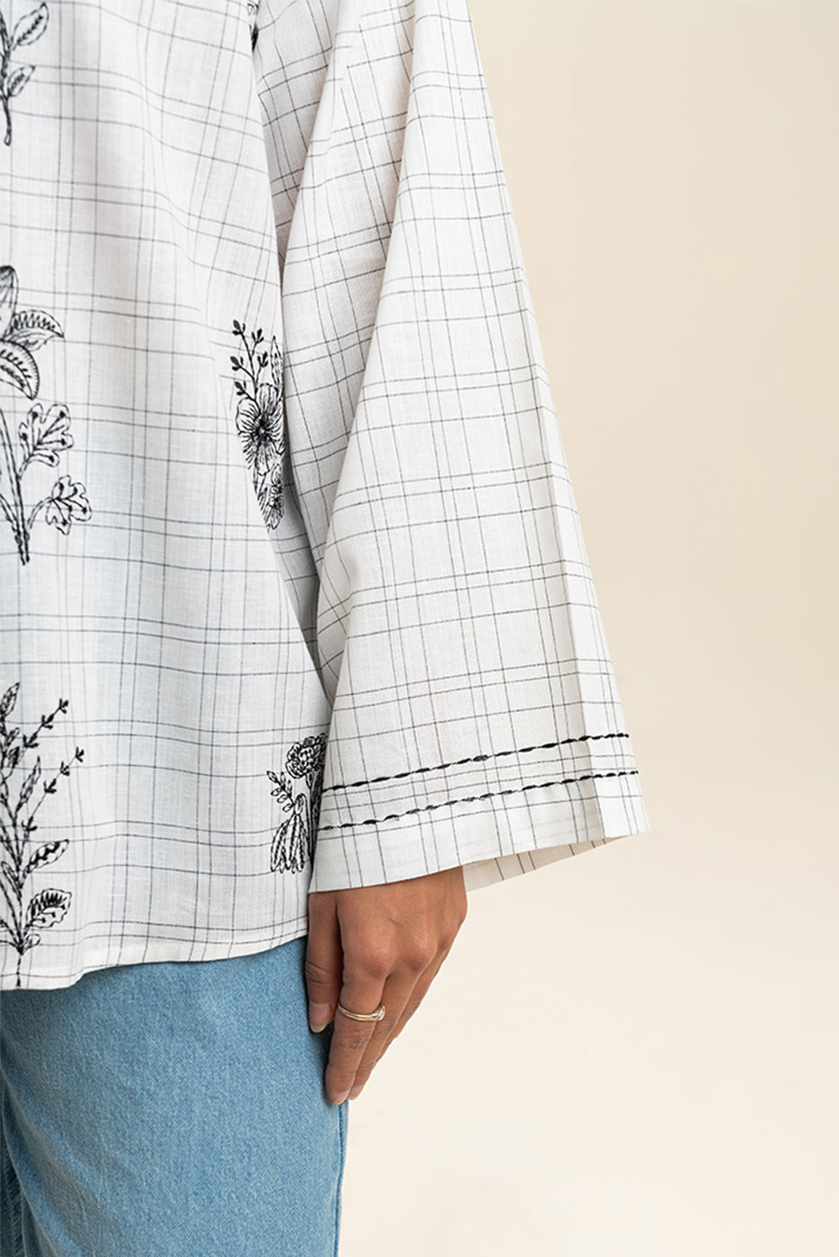 EMBROIDERED COTTON LINEN TOP (PRET)