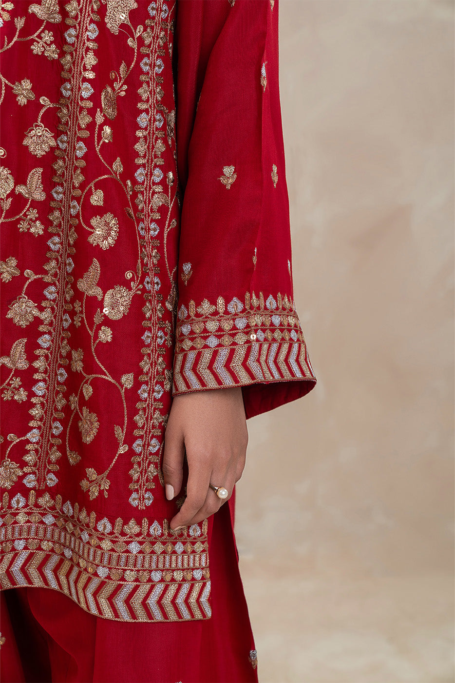3 PIECE EMBROIDERED RAW SILK SUIT (LUXURY-PRET)