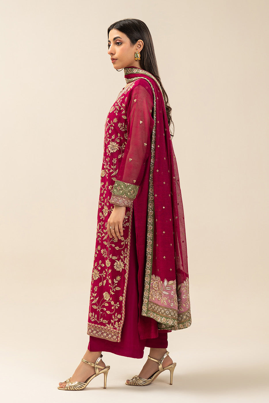 3 PIECE EMBROIDERED COTTON NET SUIT (LUXURY PRET)