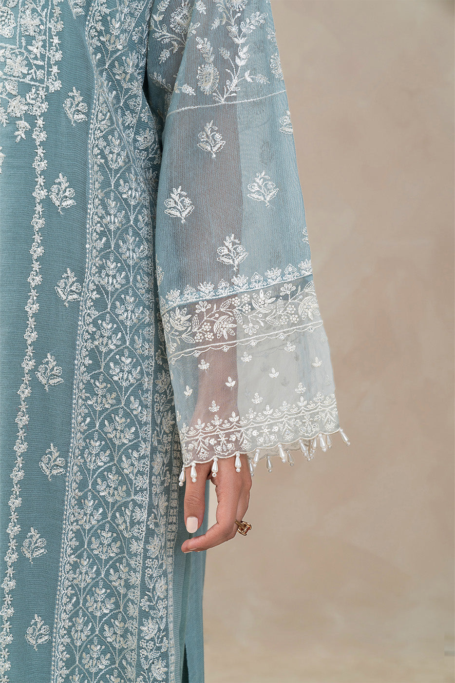 3 PIECE EMBROIDERED COTTON NET SUIT (LUXURY-PRET)