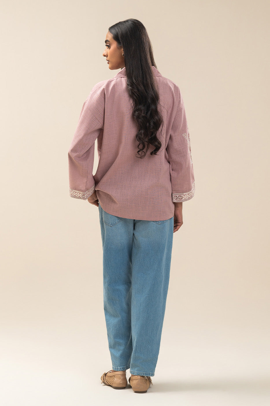 EMBROIDERED TWO WAY SLUB SHIRT (PRET)