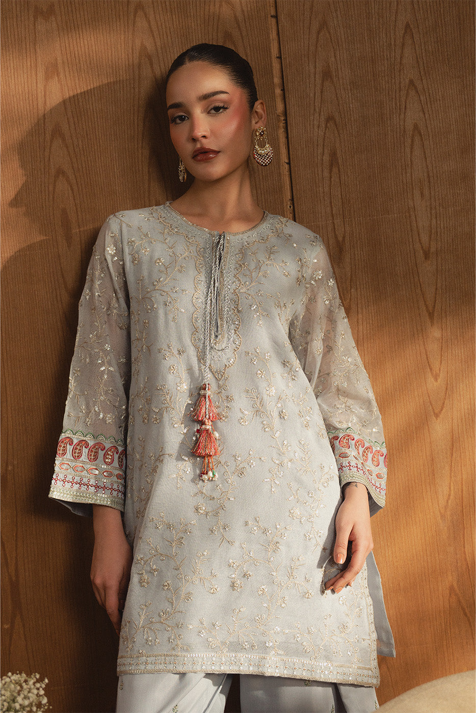 EMBROIDERED COTTON NET SHIRT (LUXURY PRET)