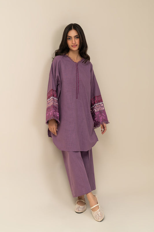 2 PIECE EMBROIDERED TWO WAY SLUB SUIT (PRET)