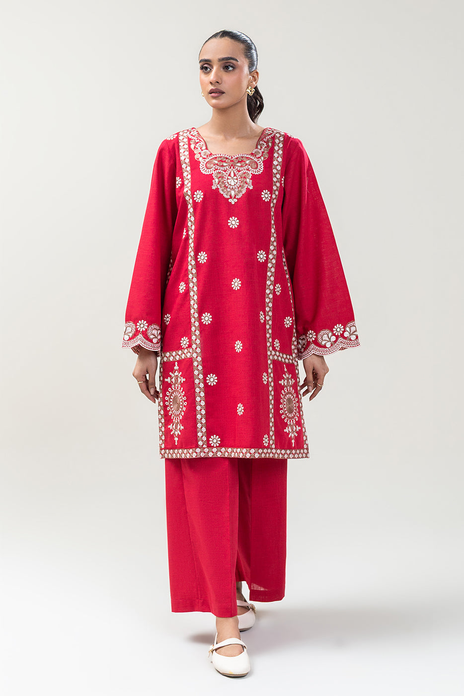 2 PIECE EMBROIDERED TWO WAY SLUB SUIT (PRET)