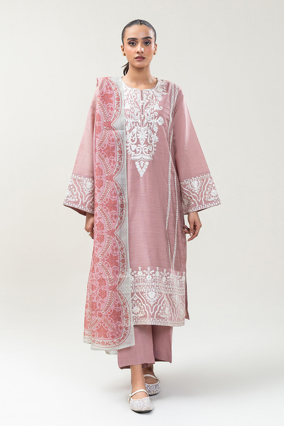 3 PIECE EMBROIDERED GOLD ZARI SUIT (PRET)