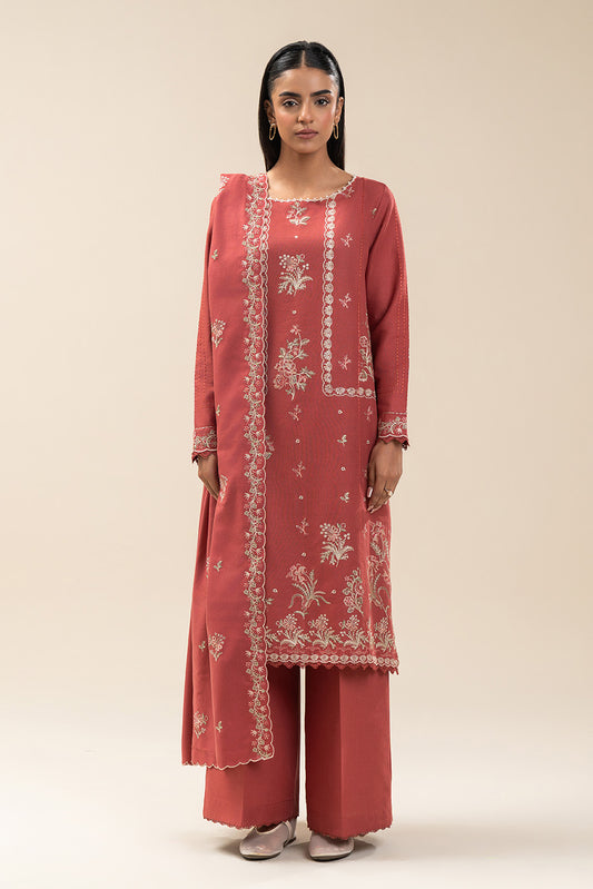 3 PIECE EMBROIDERED KHADDAR SUIT-CORAL GLEAM (UNSTITCHED)