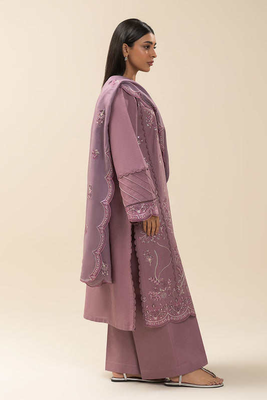 3 PIECE EMBROIDERED SLUB KHADDAR SUIT-MISTY ROSE (UNSTITCHED)