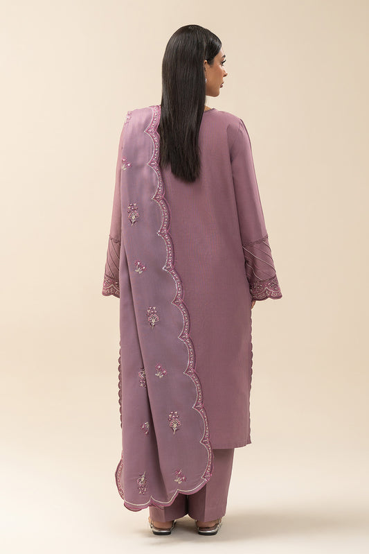 3 PIECE EMBROIDERED SLUB KHADDAR SUIT-MISTY ROSE (UNSTITCHED)