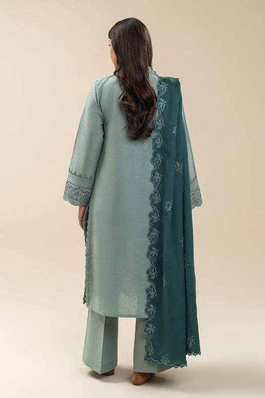 3 PIECE EMBROIDERED SLUB KHADDAR SUIT-MYSTIC MINT (UNSTITCHED)