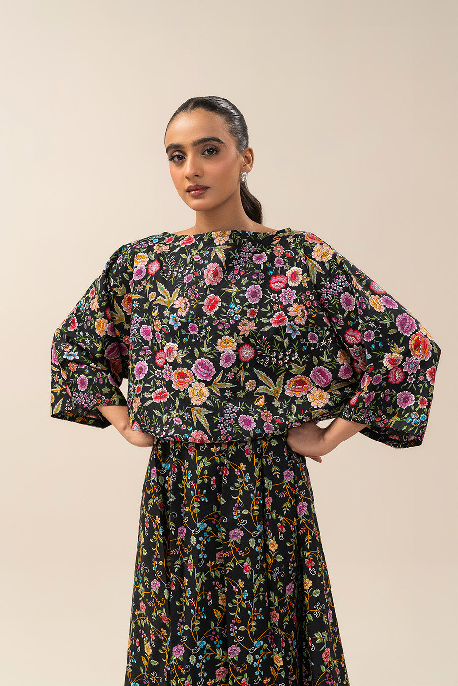2 PIECE PRINTED CAMBRIC SUIT-ONYX GLOOM (UNSTITCHED)