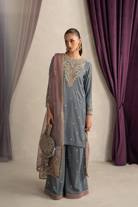 3 PIECE EMBROIDERED VELVET SUIT-MOONLIGHT PEARL (UNSTITCHED)
