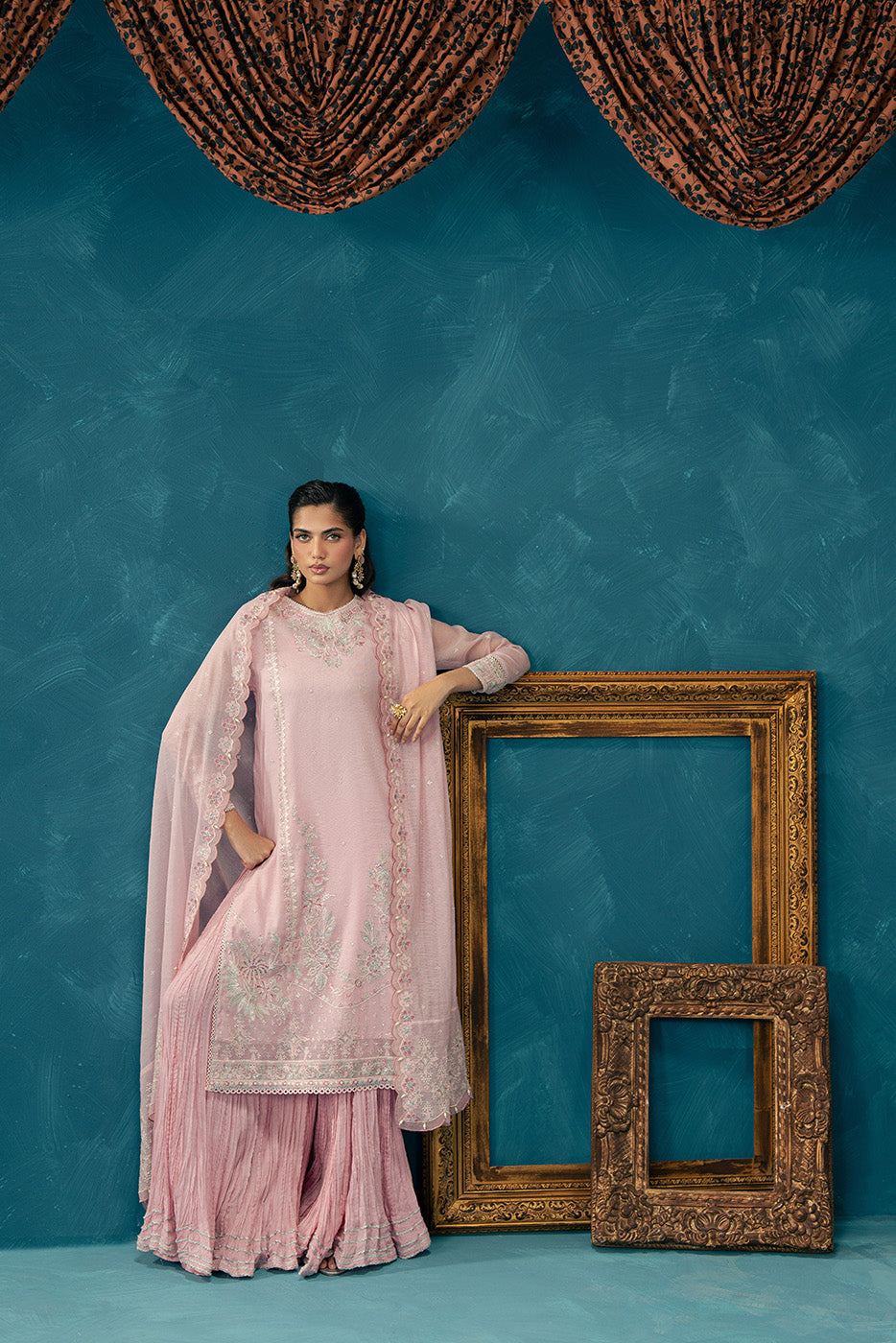 4 PIECE EMBROIDERED COTTON NET SUIT-BLUSH BREEZE (UNSTITCHED)