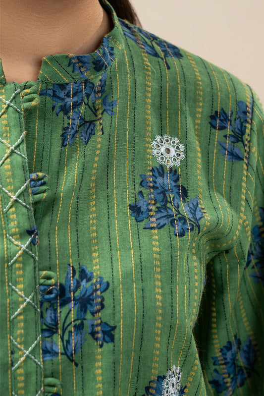 3 PIECE EMBROIDERED SLUB KHADDAR SUIT-MIDNIGHT GREEN (UNSTITCHED)