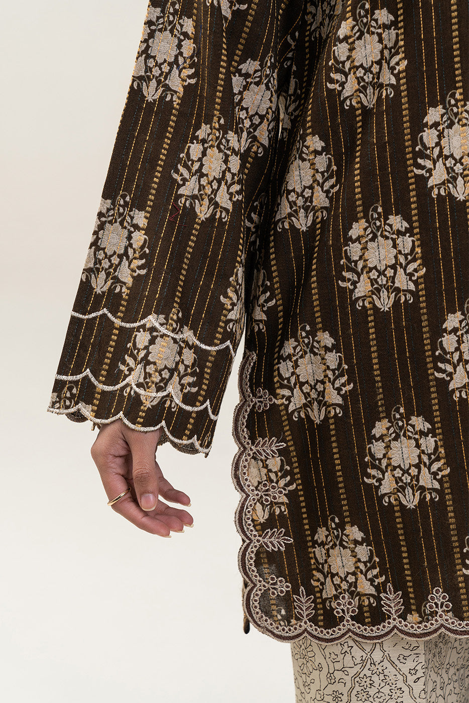 3 PIECE EMBROIDERED KHADDI JQ SUIT-CEDAR TAUPE (UNSTITCHED)