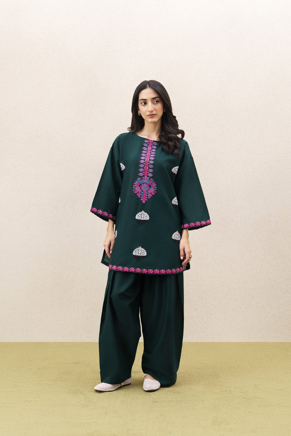 2 PIECE EMBROIDERED SLUB KHADDAR SUIT (PRET)