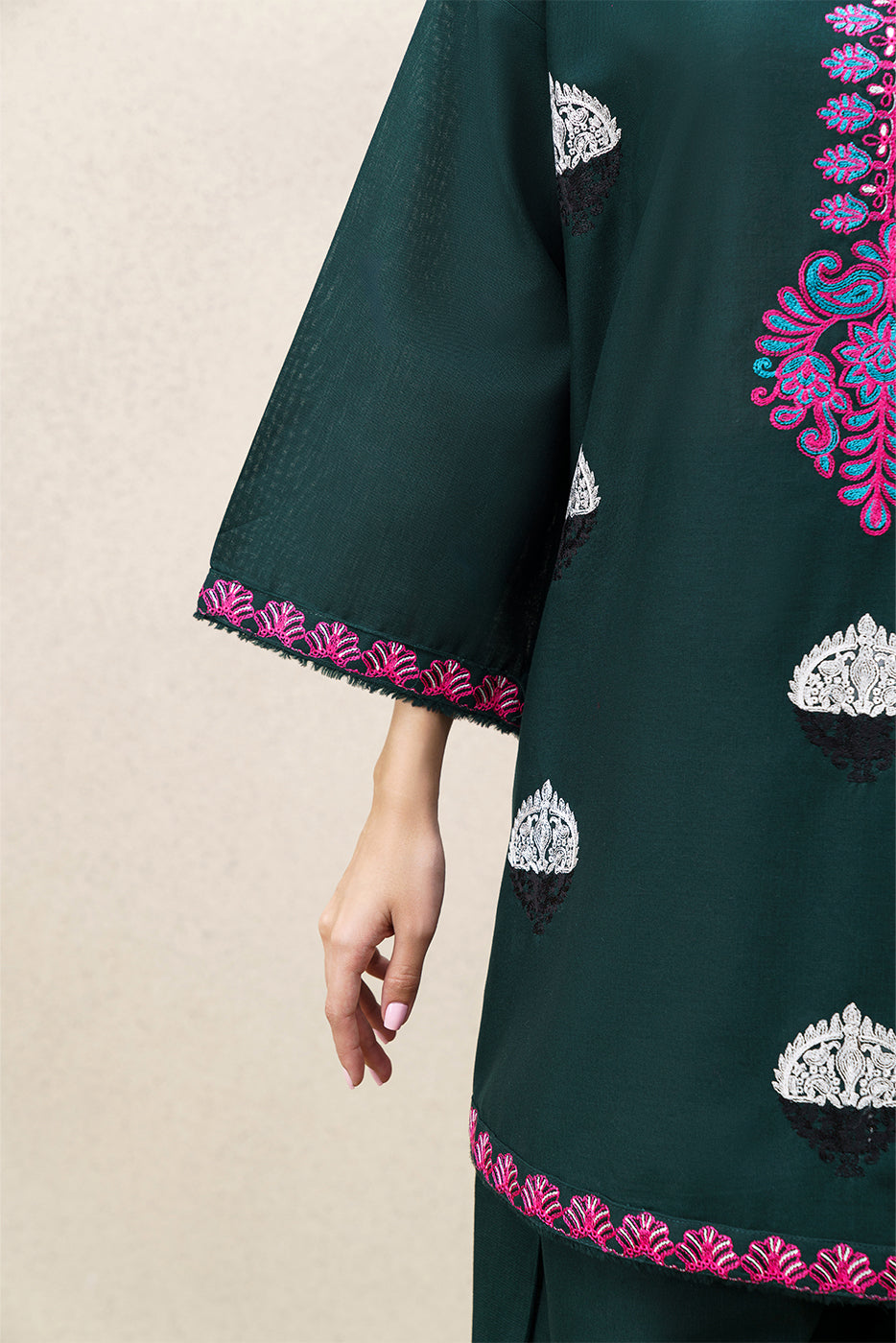 2 PIECE EMBROIDERED SLUB KHADDAR SUIT (PRET)