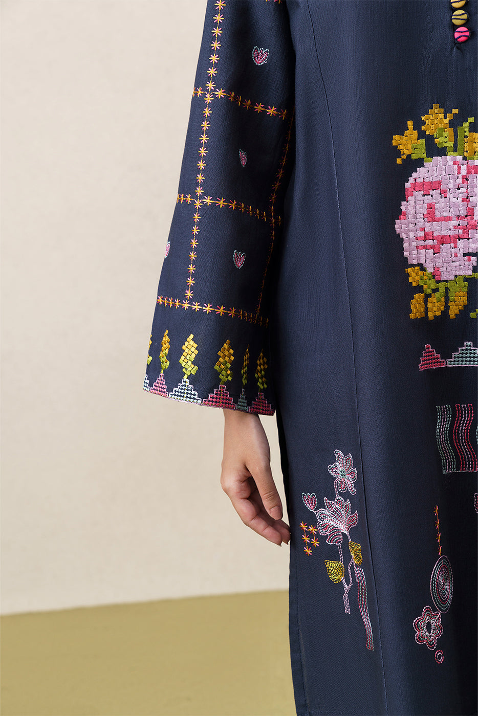 2 PIECE EMBROIDERED SLUB KHADDAR SUIT (PRET)