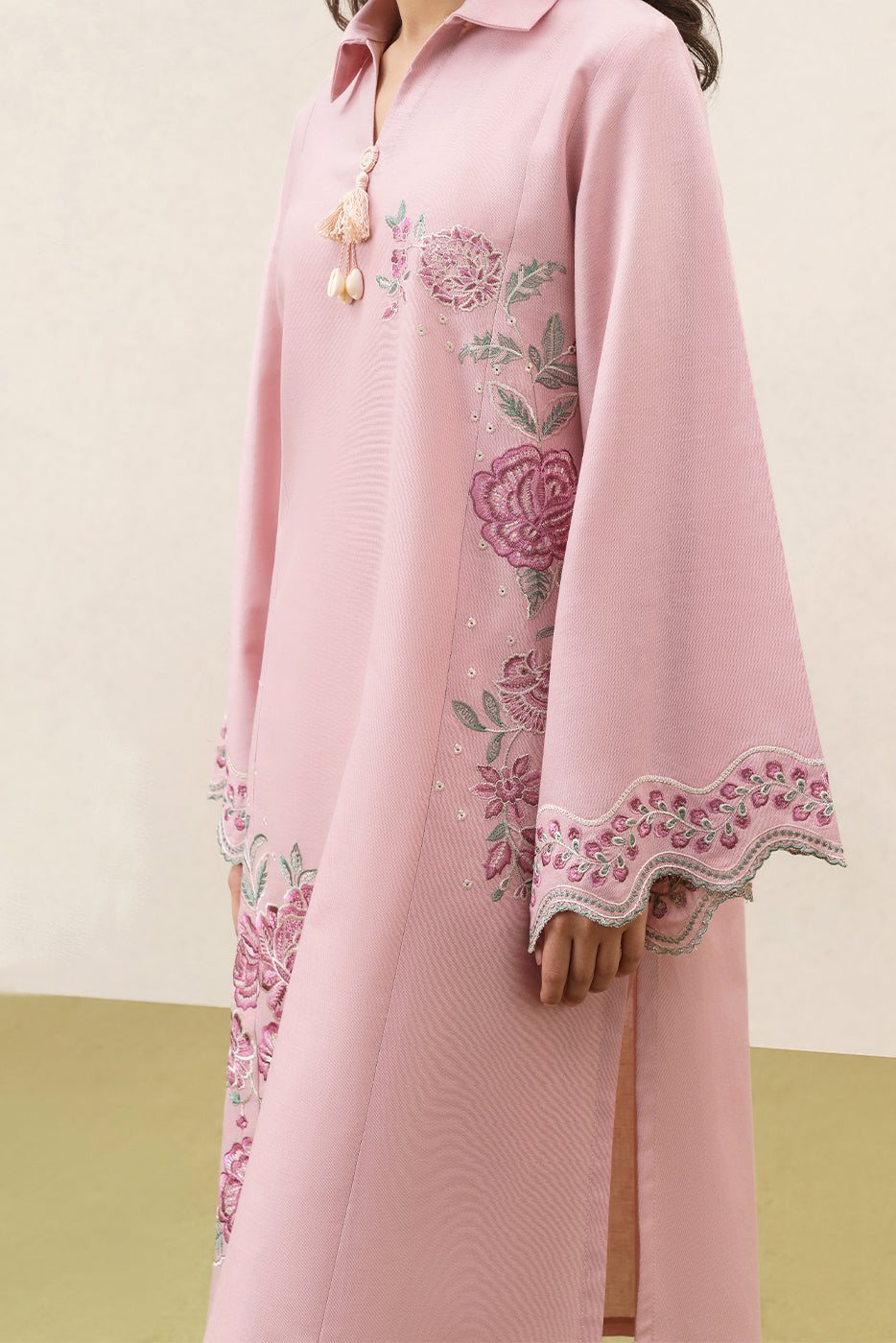 2 PIECE EMBROIDERED KHADDAR SUIT-VINTAGE ROSE (UNSTITCHED)
