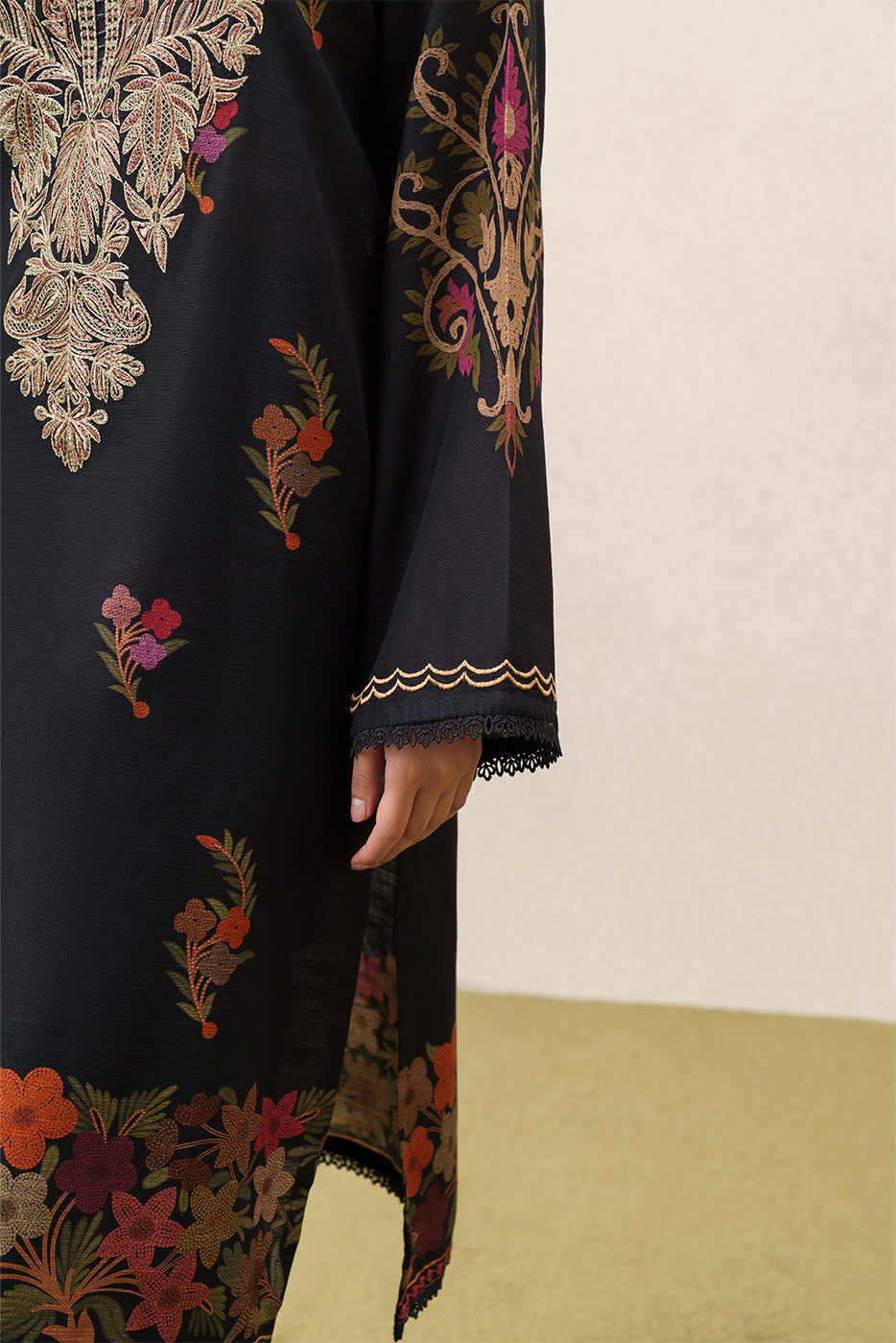 3 PIECE EMBROIDERED SLUB KHADDAR SUIT-BOHO NOCTURNE (UNSTITCHED)
