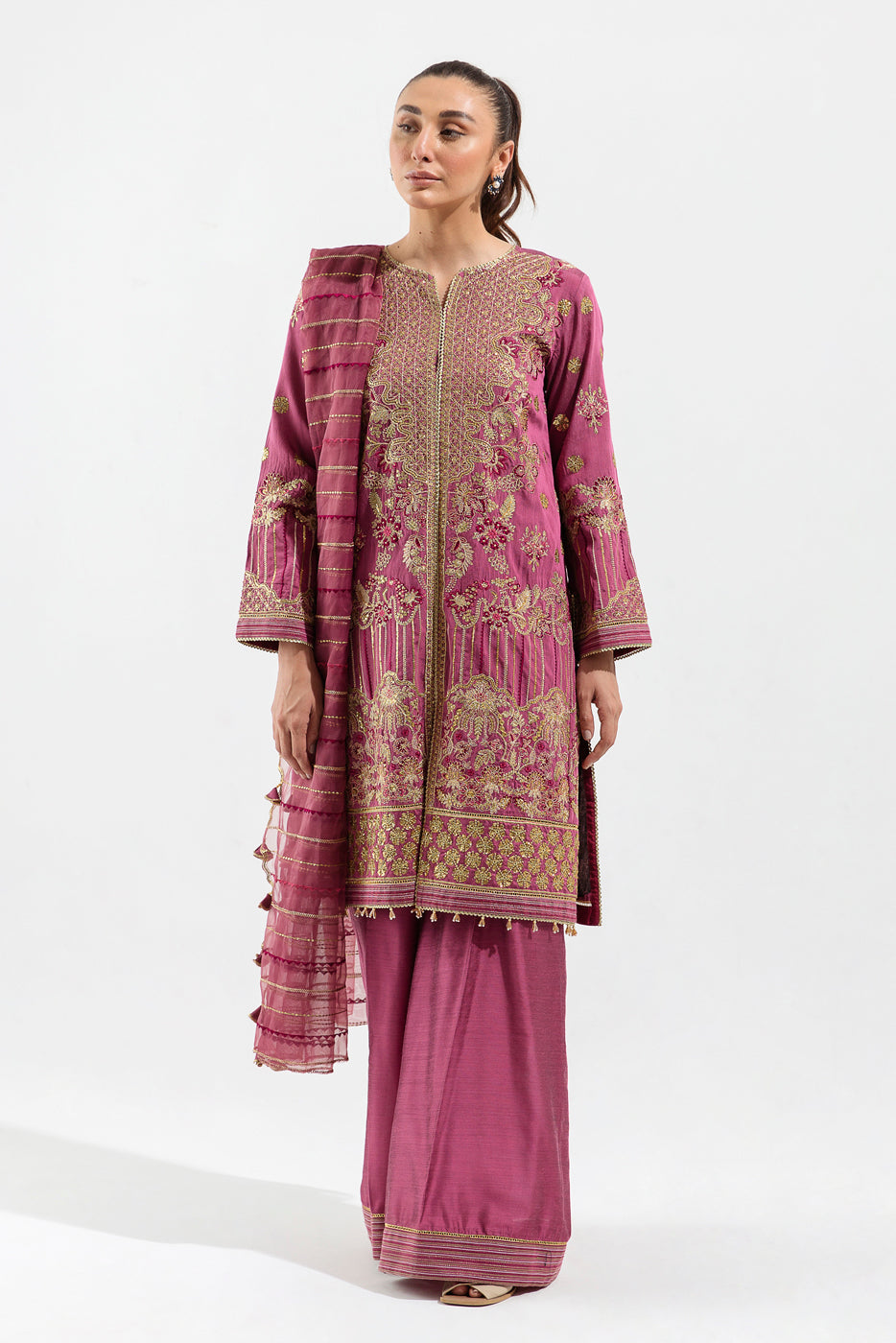 Hues Atelier Pret Embroidered Organza 2 Piece Suit Mint Dori Sheesha