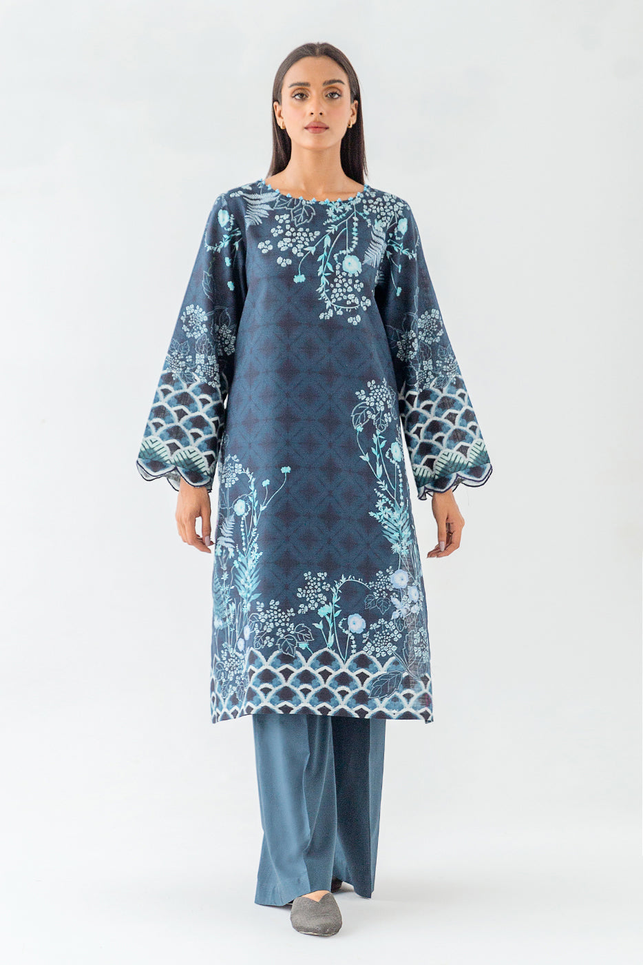 1 PIECE - PRINTED KHADDAR SHIRT - BLUE HEAVEN (UNSTITCHED)