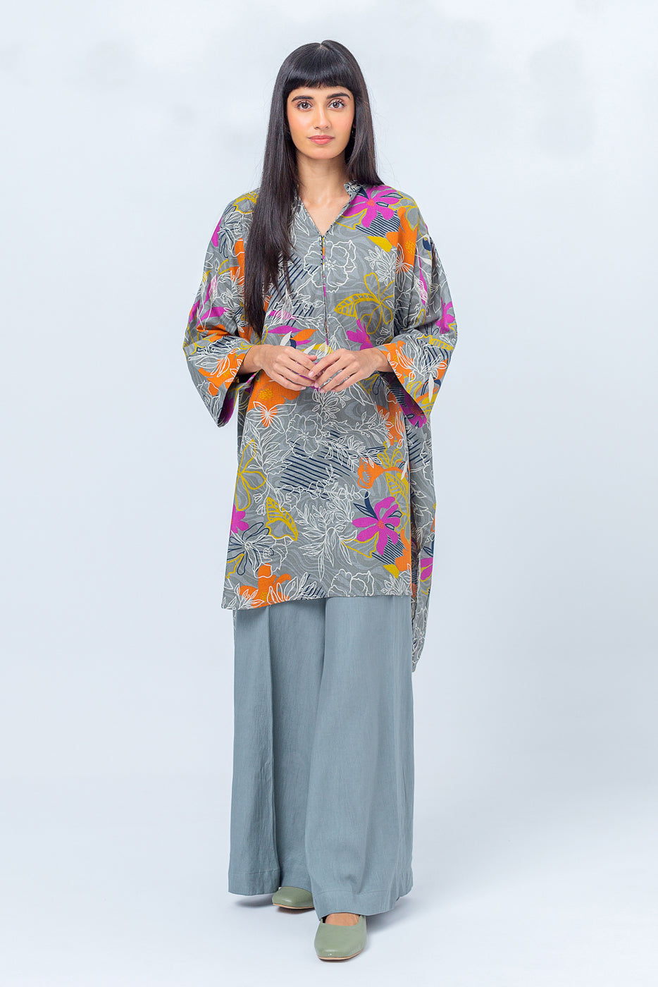2 PIECE - PRINTED KHADDAR SUIT - CHARCOAL FUSION (UNSTITCHED) - BEECHTREE