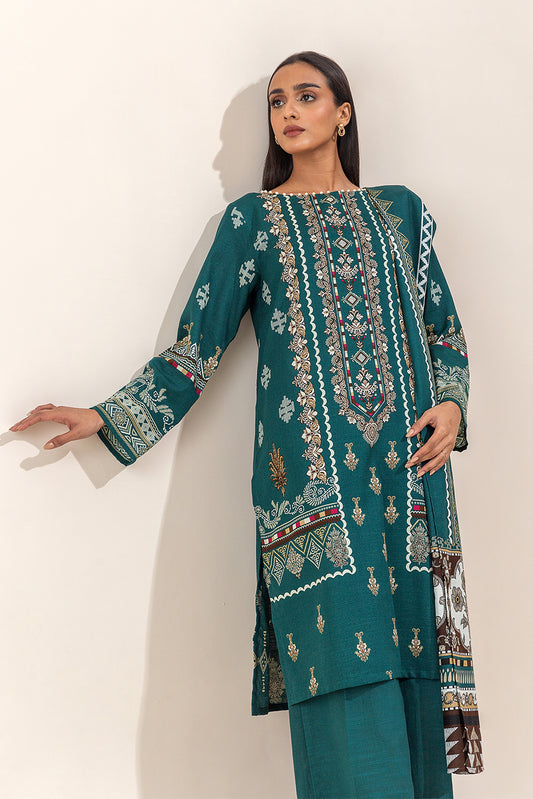 3 PIECE - PRINTED KHADDAR SUIT - TEAL ORNATE (UNSTITCHED)