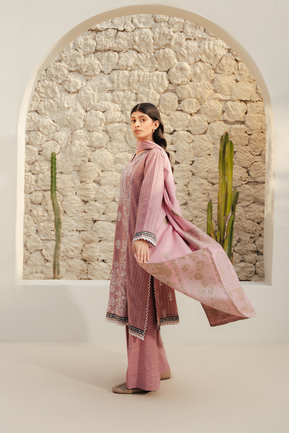 3 PIECE - EMBROIDERED KHADDAR SUIT - BLOSSOM BLUSH (UNSTITCHED)