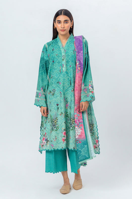 3 PIECE - PRINTED KHADDAR SUIT - MISTY JADE (UNSTITCHED)
