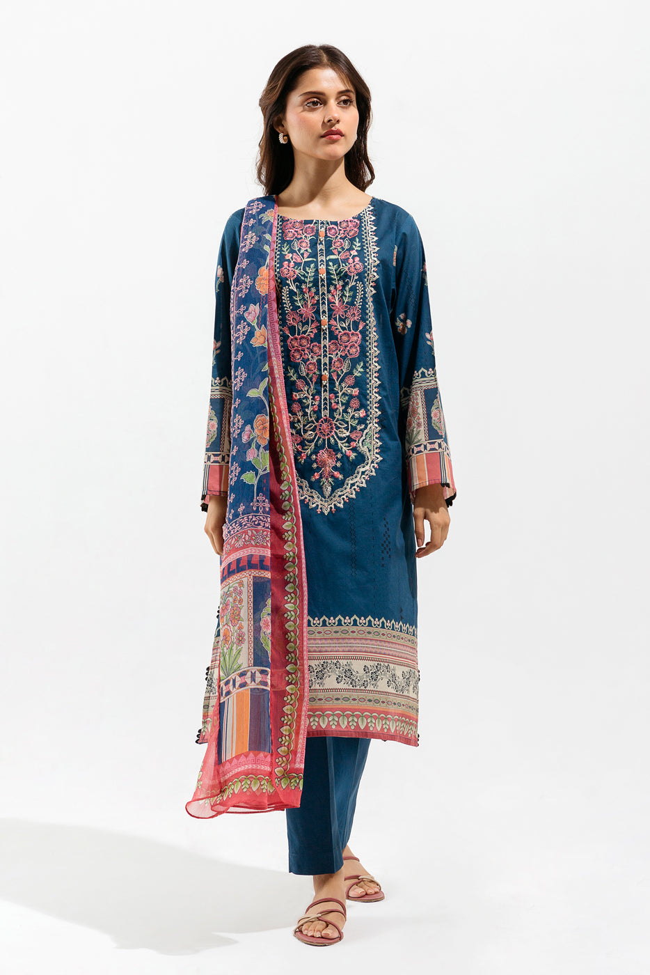 2 PIECE - EMBROIDERED LAWN SUIT - PRUSSIAN VERVE
