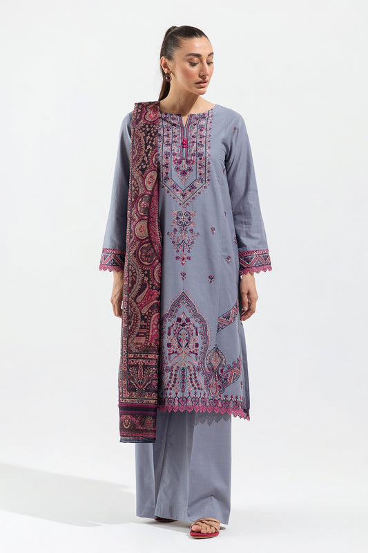 2 PIECE - EMBROIDERED LAWN SUIT - ARCTIC MAHOGANY