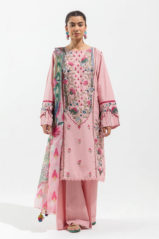 3 PIECE - EMBROIDERED LAWN SUIT - CARNATION BLOOM