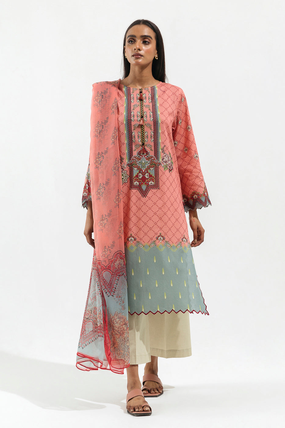 2 PIECE - PRINTED LAWN SUIT - FOLK TREASURE (UNSTITCHED)