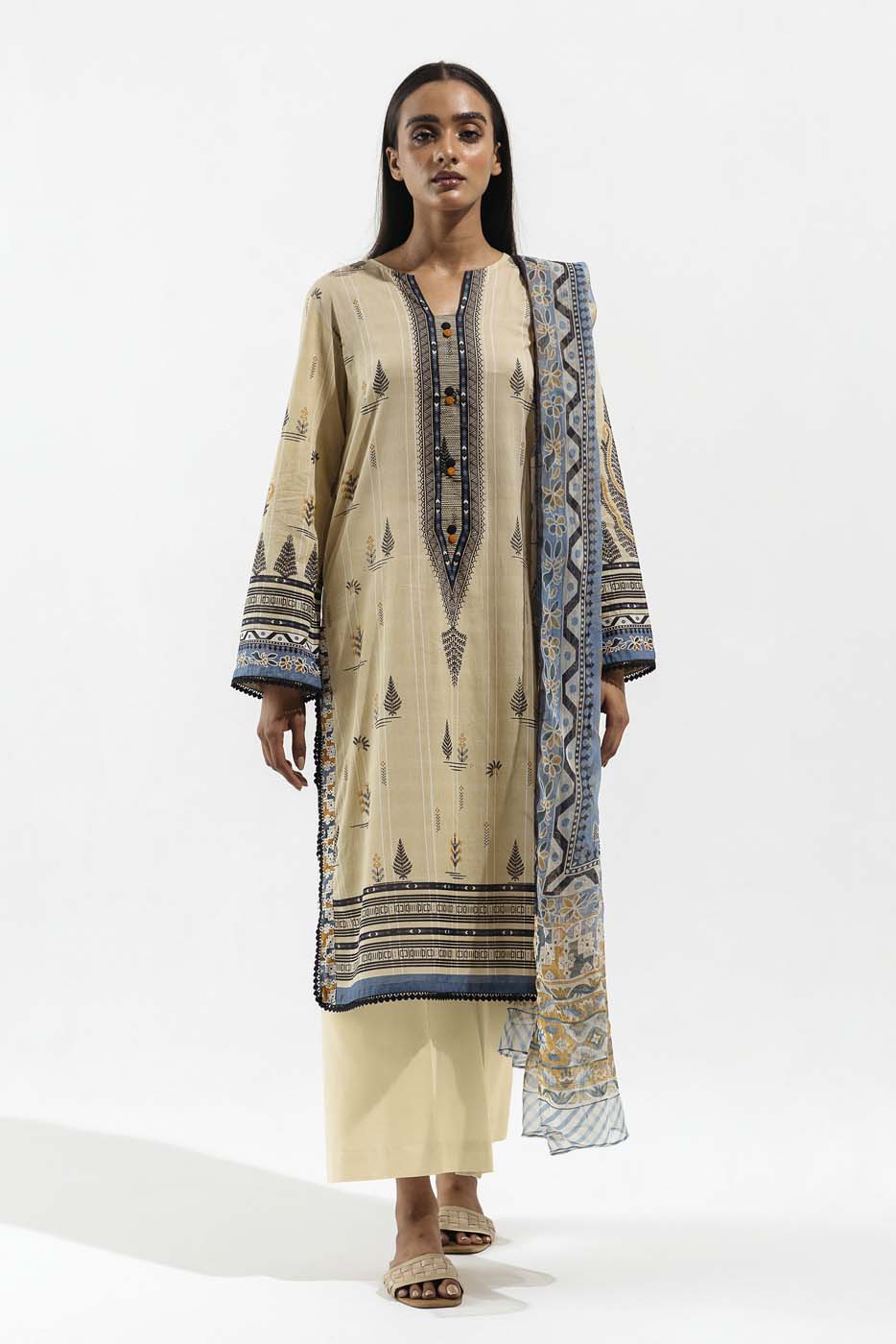 2 PIECE - PRINTED LAWN SUIT - ETHNIC CHARM (UNSTITCHED)