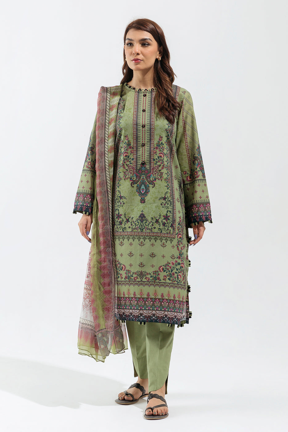3 PIECE - PRINTED LAWN SUIT - ASPARAGUS FIELDS (UNSTITCHED)