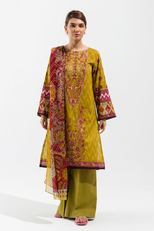 2 PIECE - EMBROIDERED LAWN SUIT - LIME ROUGE (UNSTITCHED)