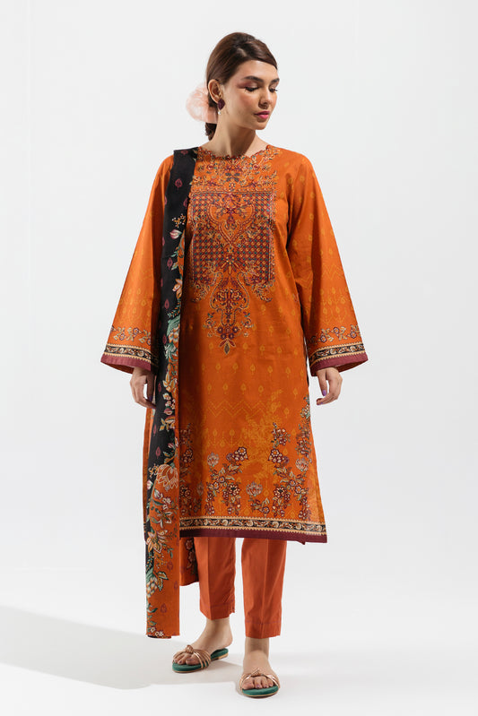 3 PIECE - EMBROIDERED LAWN SUIT - CIDER YALE (UNSTITCHED)
