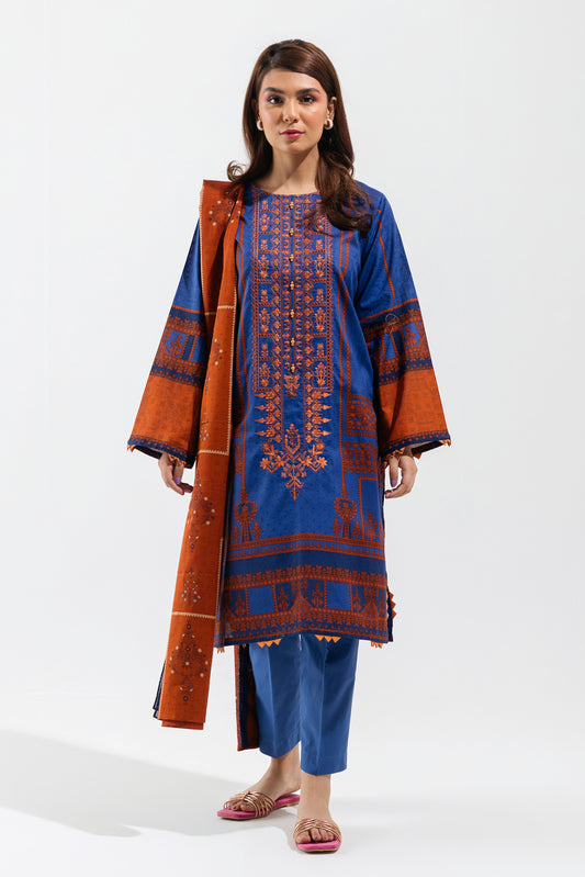 3 PIECE - EMBROIDERED LAWN SUIT - LAPIS RUST