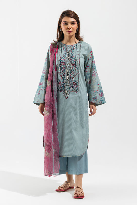 3 PIECE - EMBROIDERED LAWN SUIT - ICEBERG SAGE