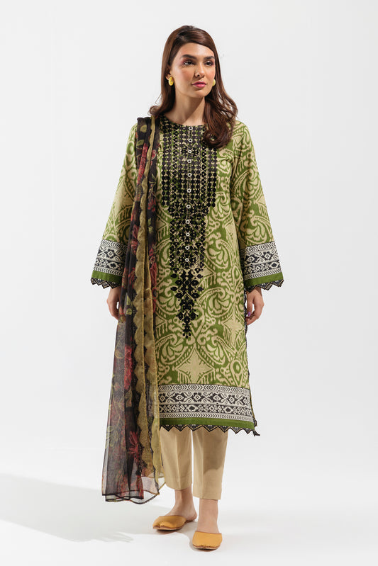 3 PIECE - EMBROIDERED LAWN SUIT - MOSS DREAM
